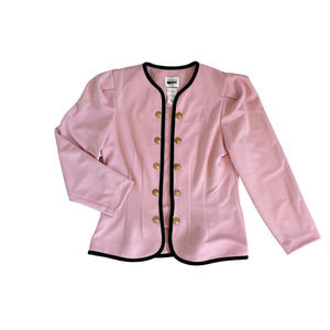 Vintage Pink Preppy Blazer Gold Buttons Leslie Fay Made in USA Women Size Medium